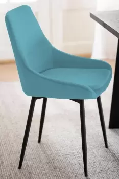 Pair Of Turquoise Velvet Padded Dining Chair With Black Metal Legs