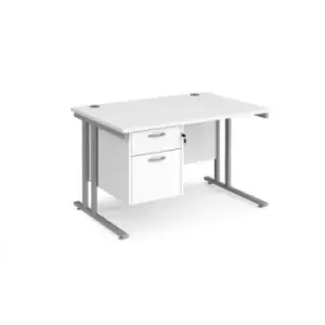 Office Desk Rectangular Desk 1200mm With Pedestal White Top With Silver Frame 800mm Depth Maestro 25 MC12P2SWH