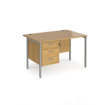 Office Desk Rectangular Desk 1200mm With Pedestal Oak Top With Silver Frame 800mm Depth Maestro 25 MH12P3SO