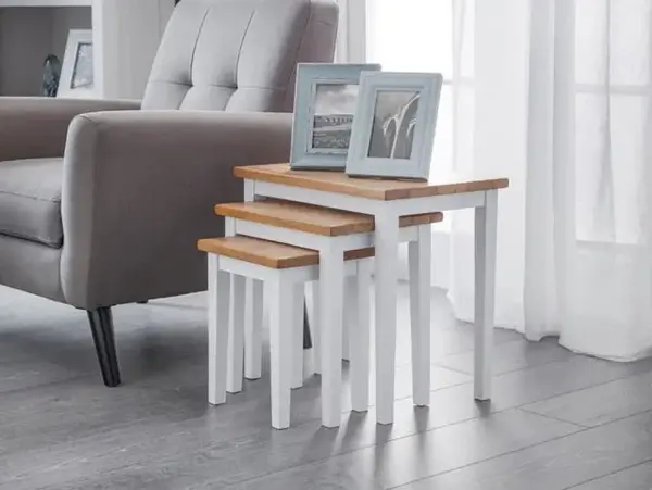 Julian Bowen Cleo White and Oak Wooden Nest of Tables