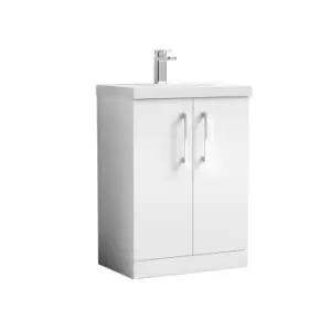 Nuie Arno 600mm Floor Standing 2 Door Vanity & Mid-Edge Basin Gloss White