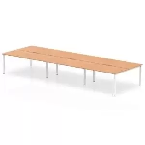 B2B White Frame Bench Desk 1600 Oak 6 Pod