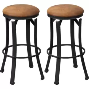 Homcom - Bar Stools Set of 2 Microfiber Cloth Bar Chairs w/ Steel Legs Brown