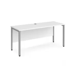 Office Desk 1600mm Rectangular Desk With Bench Leg White Tops With Silver Frames 600mm Depth Maestro 25