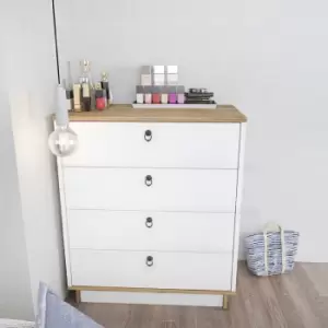 Decorotika - Sahra Chest of Drawers 4 Drawers Storage White and Oud Oak Pattern