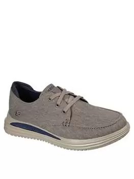 Skechers Proven Low Profile Moc Toe Lace Up Shoe, Khaki, Size 9, Men