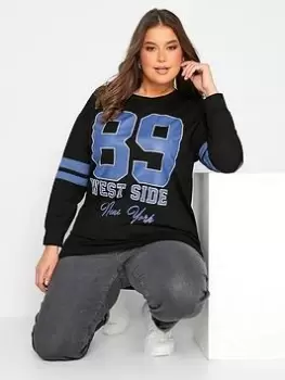 Yours Logo Varsity Sweatshirt - Black, Size 18, Women