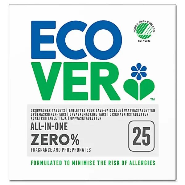 Ecover All In One Dishwasher Tablets Zero Fragrance 25x pcs