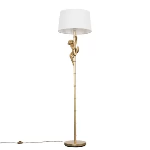 George Monkey Gold Floor Lamp with White Doretta Shade