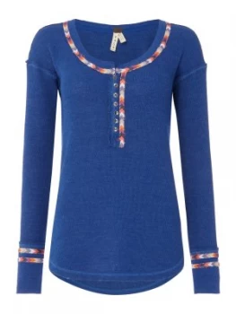 Free People Long Sleeve Rainbow Piping Top Blue