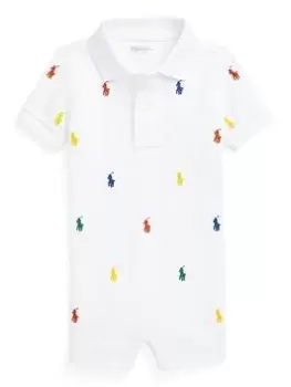 Ralph Lauren Baby Boys Polo Shirt One Piece Shortall Romper - White, Size 3 Months