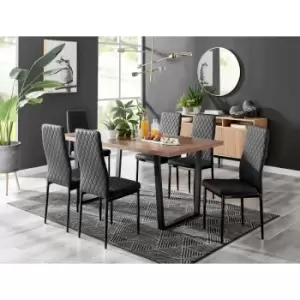 Kylo Brown Wood Effect Dining Table & 6 Black Milan Black Leg Chairs - Black