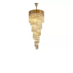 Poland Ceiling Pendant Round 5 Tier 23 Light E14, Brass, Cognac Sculpted Glass