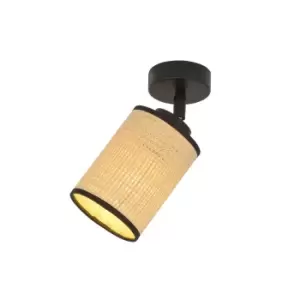 Yoga Black Single Spotlight with Brown Fabric Shades, 1x E14