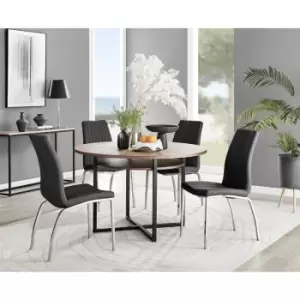 Furniturebox Adley Brown Wood 120cm Storage Dining Table & 4 Black Isco Silver Leg Faux Leather Chairs