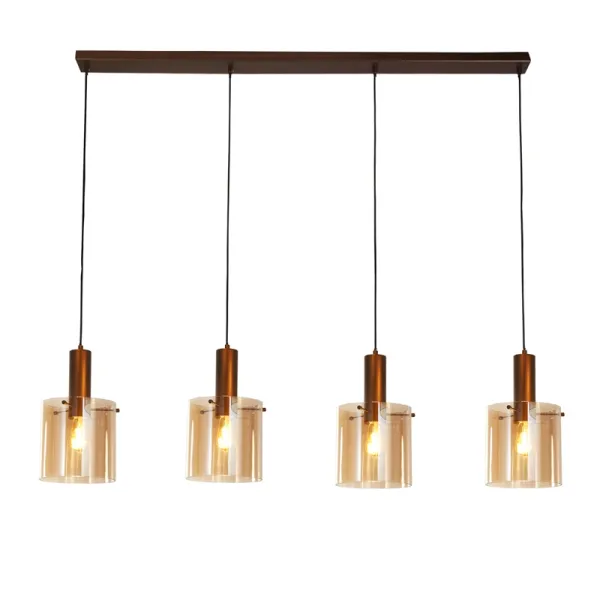 Searchlight Sweden 4 Light Bar Ceiling Pendant Light - Brown with Amber Glass