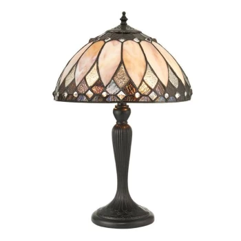 Interiors Brooklyn - 2 Light Small Table Lamp Dark Bronze, Tiffany Glass, E14