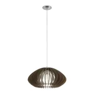 Pendant Ceiling Light Colour Satin Nickel Shade Dark Brown Wood Bulb E27 1x60W