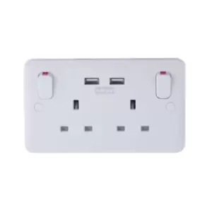 Schneider Lisse 2 Gang 13a Switched Socket Outlet With 2 USB Chargers - GGBL30202USBAS