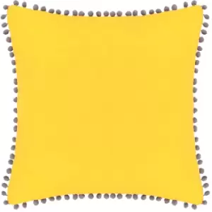 Velvet Pompom Cushion Yellow/Grey