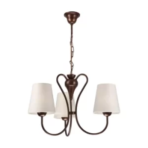 Fabrizio Multi Arm Pendant Ceiling Light With Fabric Shade, Brown, 3x E27