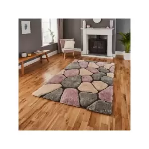 Noble House NH5858 Shaggy Hand Tufted Rug, Grey/Rose, 120 x 170 Cm - Think Rugs