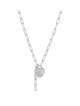 Simply Silver Sterling Silver 925 Cubic Zirconia Paperlink Pave Heart Necklace, Silver, Women