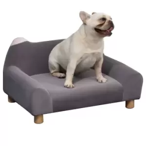 Pawhut Pet Sofa Couch Dog Bed Cat Lounger With Four Wooden Legs - Grey