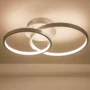 Led Ceiling Light, Double Halo Shaped, Silver Finish Dimmable, Warm White 3000K