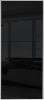 Wickes Sliding Wardrobe Door Silver Framed Single Panel Black Glass - 2220 x 610mm