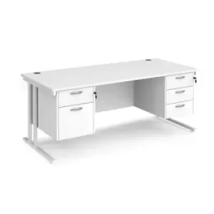 Office Desk Rectangular Desk 1800mm With Double Pedestal White Top With White Frame 800mm Depth Maestro 25 MC18P23WHWH