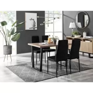 Furniturebox UK - Furniturebox Kylo Brown Wood Effect Dining Table & 4 Black Milan Velvet Dining Chairs With Black Legs Diamond Stitch Modern