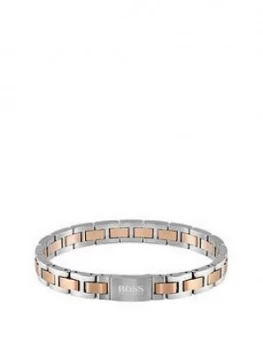 Boss Metal Link Essentials Stainless Steel and Rose Gold Bracelet, One Colour, Men