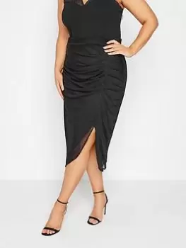 Yours Party Glitter Mesh Ruched Skirt - Black, Size 18, Women