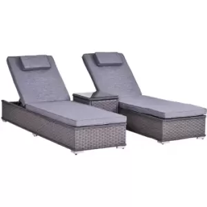 Outsunny - 3 PCS Outdoor Rattan Lounger Table Sectional Conversation Furniture Set