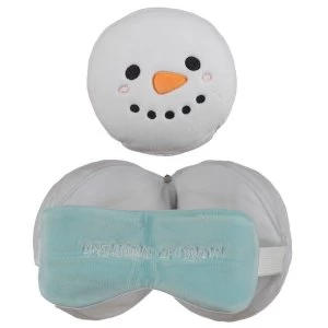 Relaxeazzz Plush Christmas Snowman Round Travel Pillow & Eye Mask