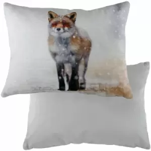 Evans Lichfield Winter Fox Print Chenille Cushion Cover, Multi, 33 x 43 Cm