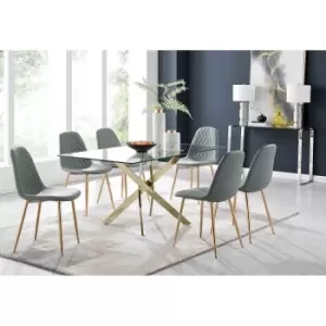 Furniture Box Leonardo 6 Gold Dining Table and 6 Grey Corona Gold Leg Chairs