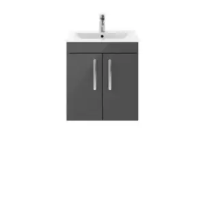 Nuie Athena 500 Wall Hung 2-door Vanity & Minimalist Basin - Gloss Grey