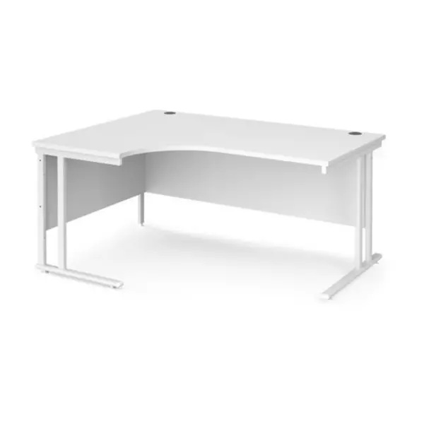 Office Desk Left Hand Corner Desk 1600mm White Top With White Frame 1200mm Depth Maestro 25 MC16ELWHWH