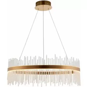 Brushed Gold Ceiling Pendant Light - Decorative Glass Rods - Integrated led