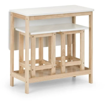 White & Natural Wood Dining Set With Two Stools - Delia