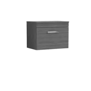 Nuie Athena 600 Wall Hung Single Drawer Vanity & Worktop - Grey Woodgrain