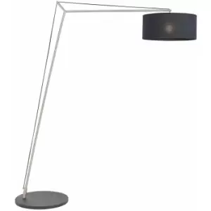 Loops - Matt Nickel Large Standing Floor Lamp Light - Black Cotton Shade & Painted Base