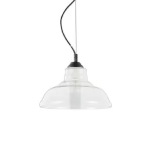 Bistro 1 Light Dome Ceiling Pendant Black Clear Blown Glass Plate, E27