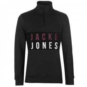 Jack and Jones quarter Zip Staple Fleece Top - Dk Grey Melange