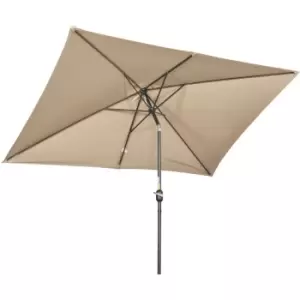 Outsunny 3x2m Patio Parasol Canopy Tilt Crank 6 Ribs Sun Shade Garden Khaki - Khaki