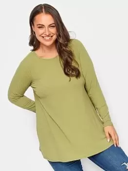 Yours Long Sleeve Rib Swing Top. Chartreuse, Green, Size 38-40, Women