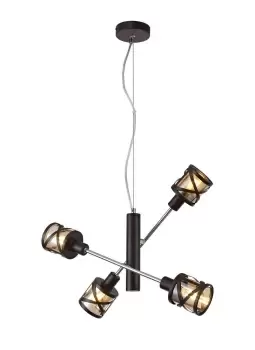 4 Light Adjustable Ceiling Pendant E14, Oiled Bronze, Polished Chrome, Amber