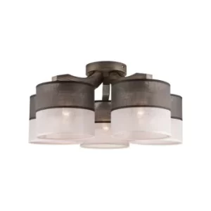 Andrea Multi Arm Semi Flush Ceiling Light, Fabric Shades, Graphite, 5x E27